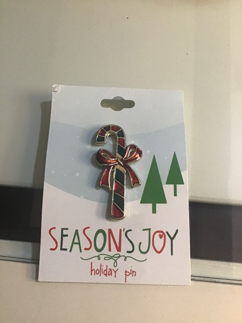 Lot of 4 Season's Joy Christmas Holiday Pins Brooches Snowman Tree Candy Cane
